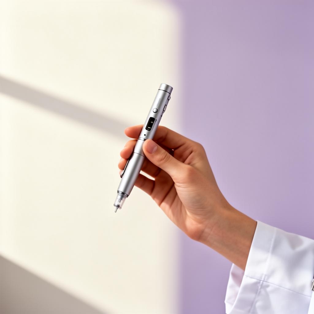 Clinician holding a GLP-1 injection pen